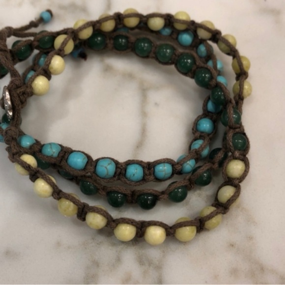 🔥Stella & Dot Teal Yellow Jade Beads Long Wrap Corded Bracelet Necklace - Picture 2 of 6